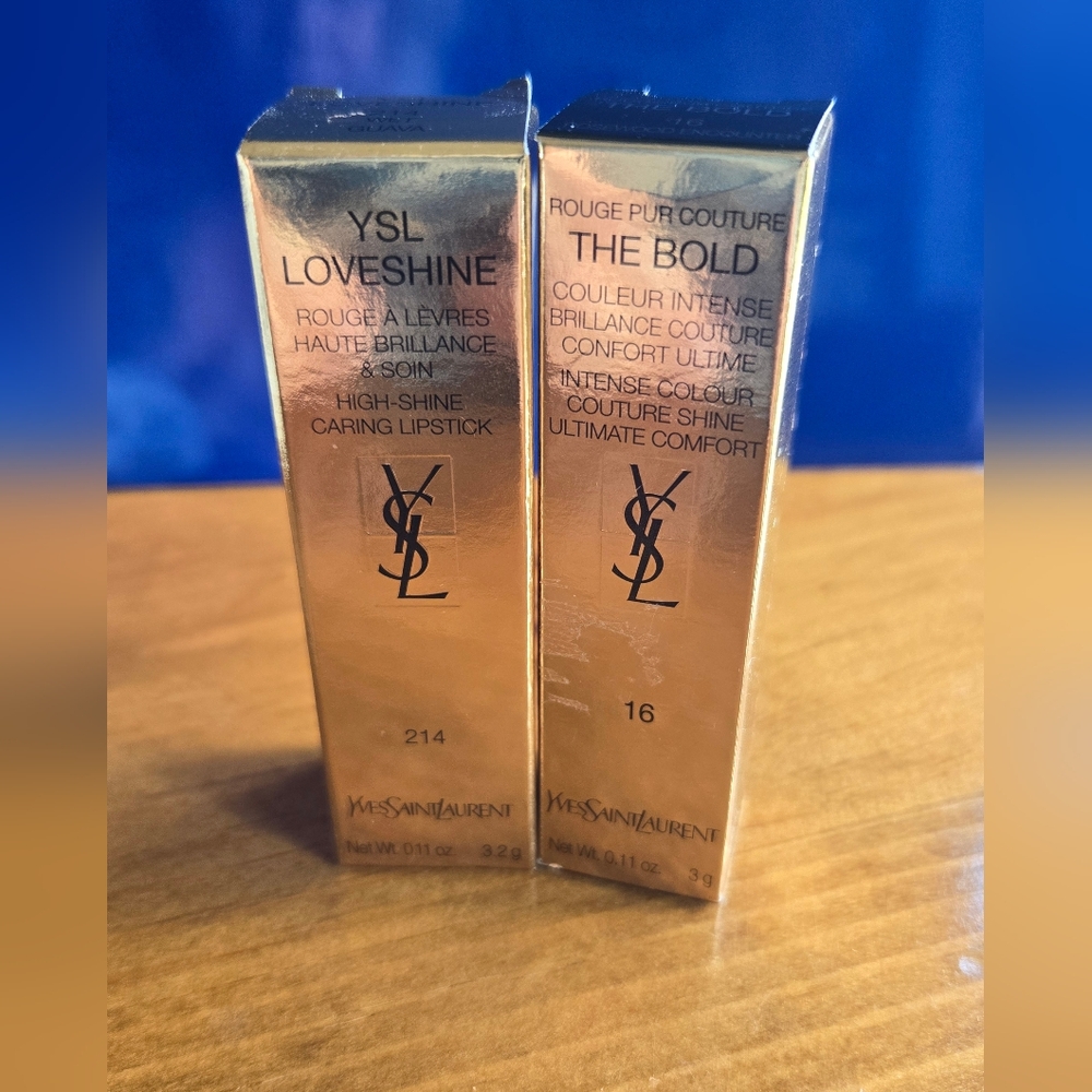 2 Pieces, NEW, Yves Saint Laurent Loveshine & The Bold Lipstick Set - Gold